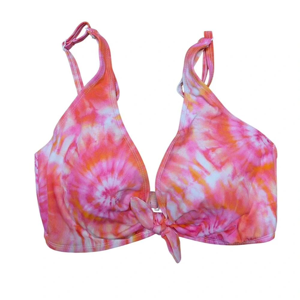Kona‎ Sol Women 34D Coral Tie Dye Underwire Tie Front Bikini Swim Top F70092 NWT